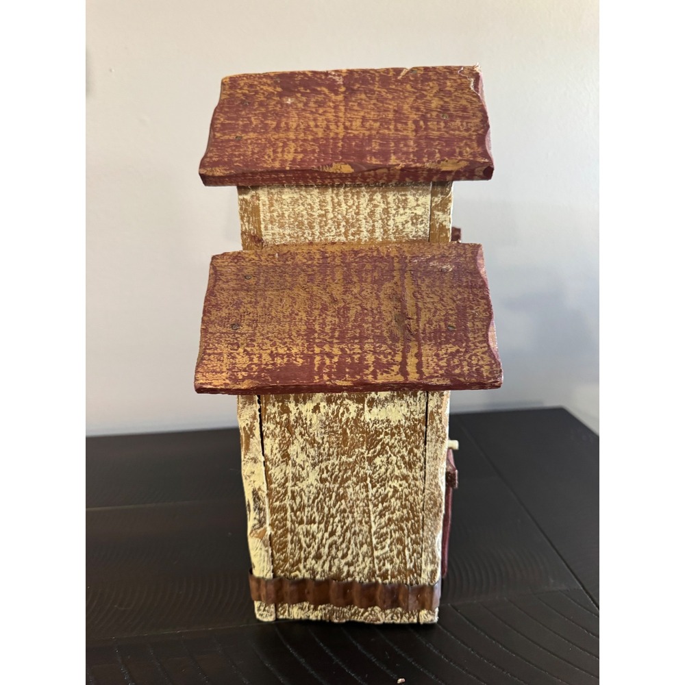 Rustic Farmhouse Wooden Birdhouse Decorative Distressed Barn Style Brown Red - Picture 4 of 7